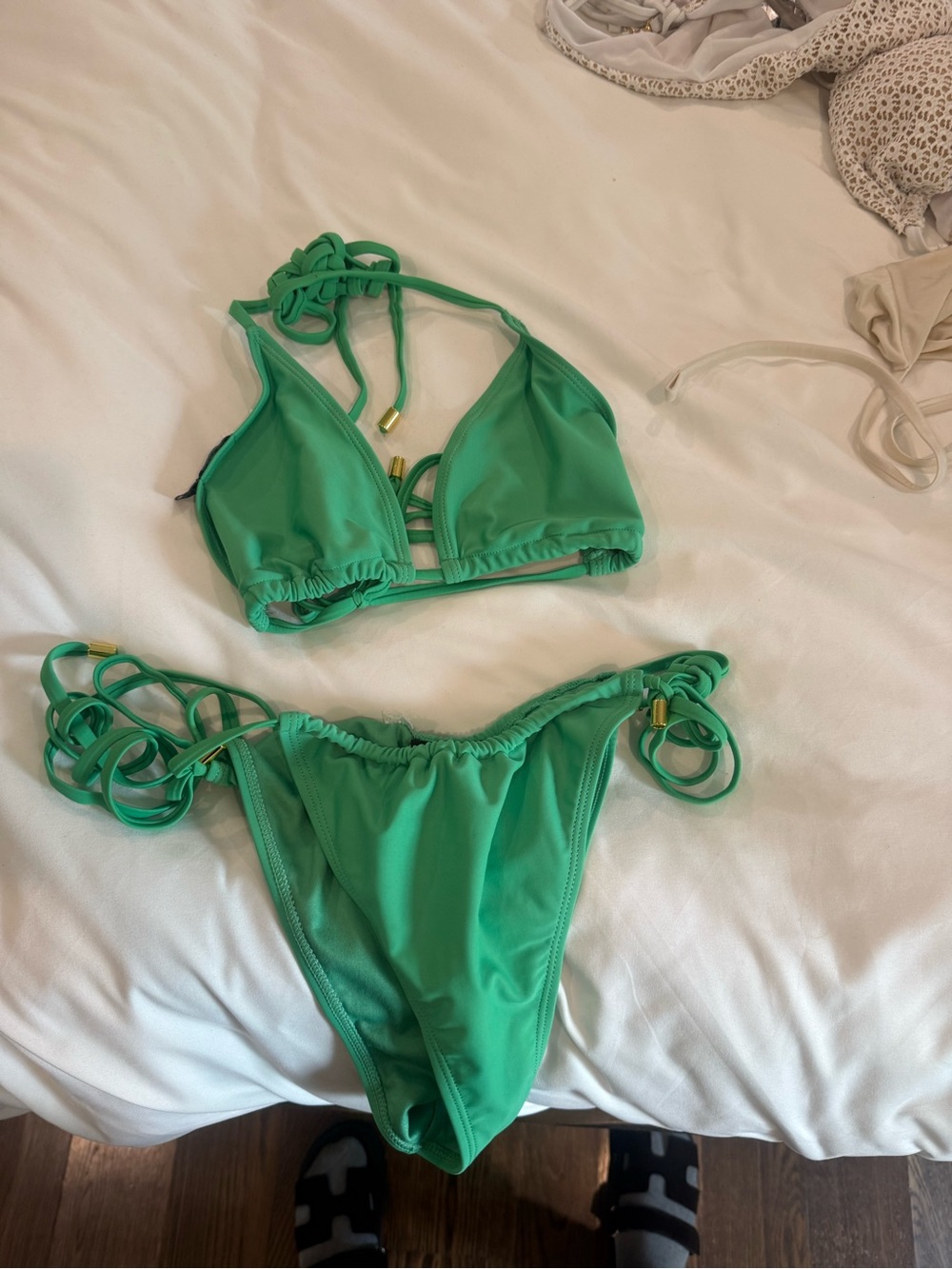 Nasty Gal Emerald Green Strappy Triangle Bikini